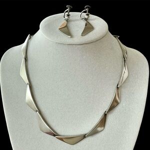 Refined Modernist Danish Sterling Silver "Peak" Necklace & Earrings -Hans Hansen